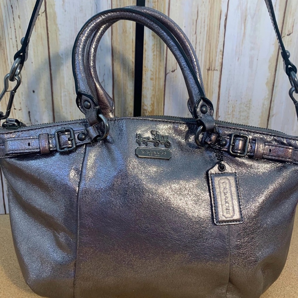 Coach Metallic Pewter Leather Satchel - Shimmering Gray Finish